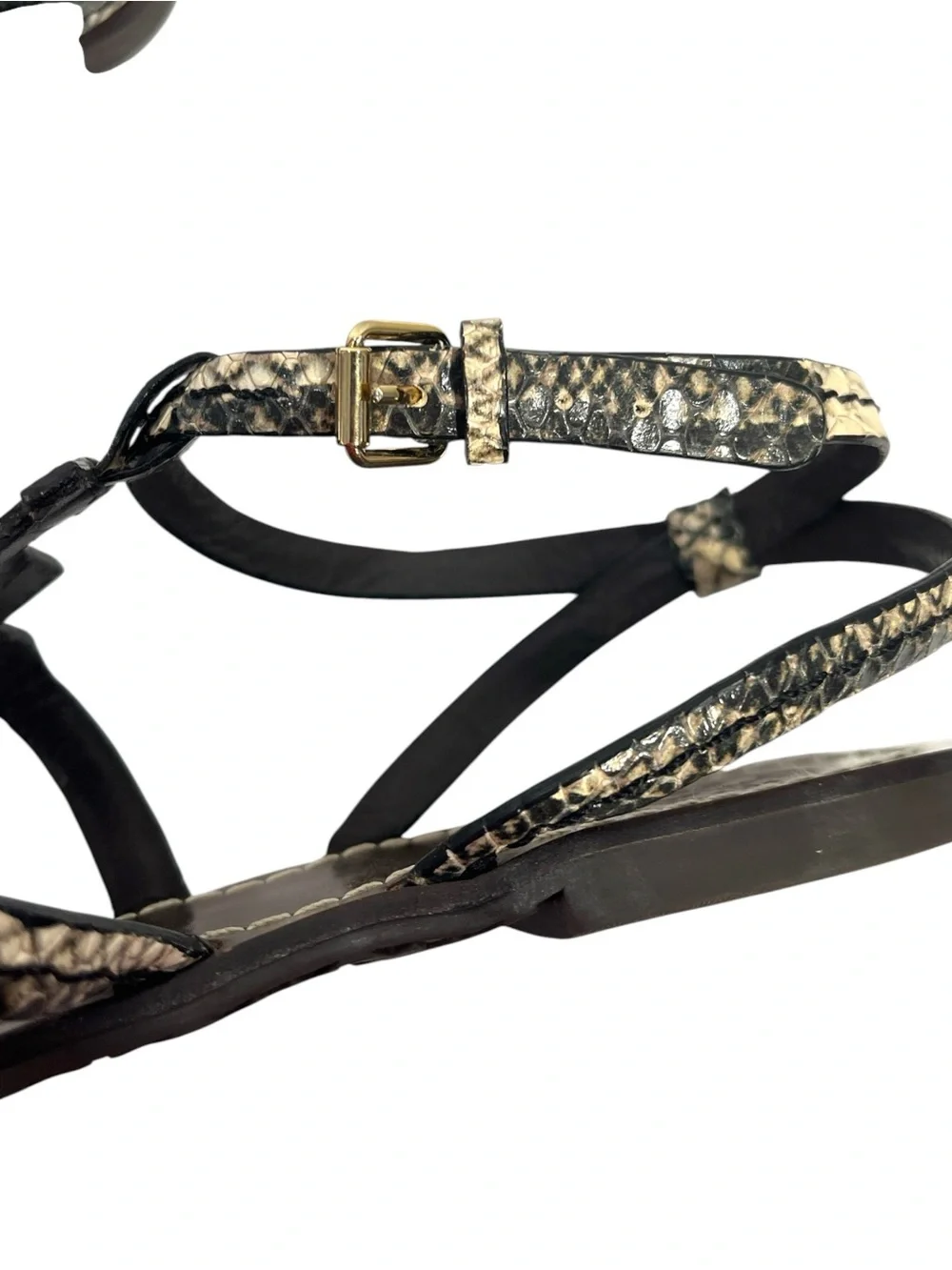 Tory Burch Phoebe Flat Thong Ankle Sandals size 7.5 in Brown Snake Print